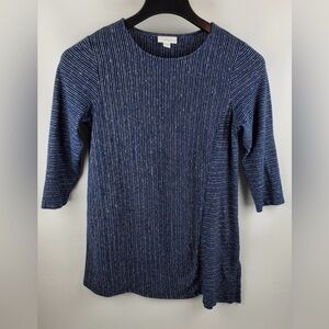 Pure Jill Women's Blue Striped Tunic Top 55% Hemp/45%Cotton